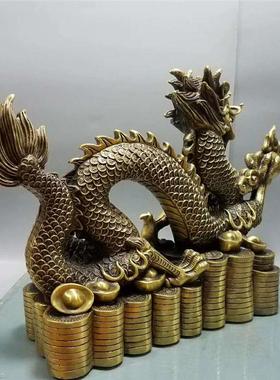 黄铜金钱龙元宝龙摆件汉龙黄铜生肖龙家居装饰工艺品摆件