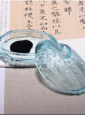 古法琉璃仙鹤墨碟笔搁书法墨盒小笔舔墨水碟墨池洗水碟调毛笔架