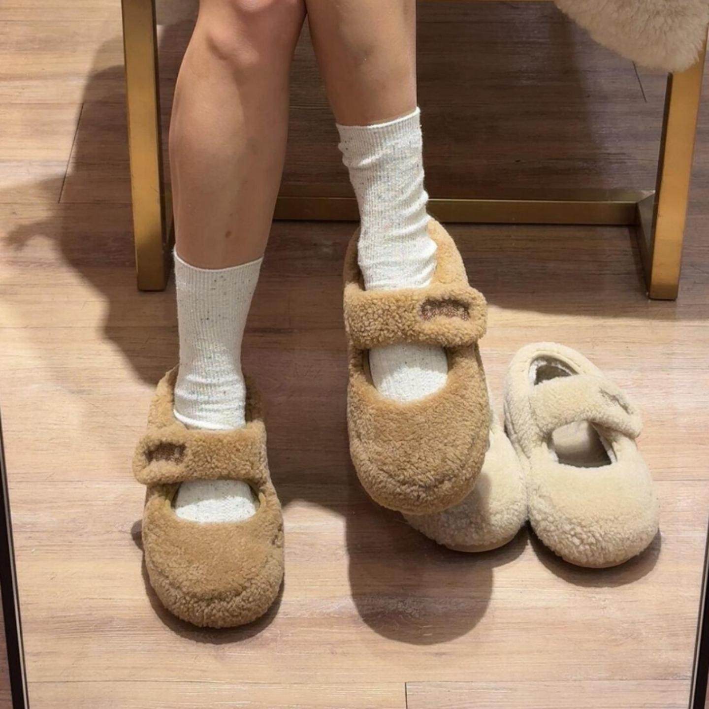 【现货】高级感羊羔毛毛豆豆鞋魔术贴厚底棉鞋女加绒保暖玛丽珍鞋,淘宝优惠券,粉丝福利购,淘宝优惠卷