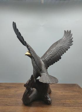 黄铜老鹰黄铜鹰站树桩鹰展翅鹰紫铜色鹰家居装饰工艺品摆件