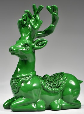 绿色木雕梅花鹿摆件家居客厅实木麋鹿一对工艺品桌面摆设酒柜装饰