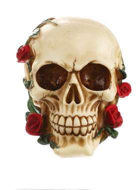 快时尚新品玫瑰骷髅头树脂摆件 酒吧 装饰万圣节 浪漫个性化元素