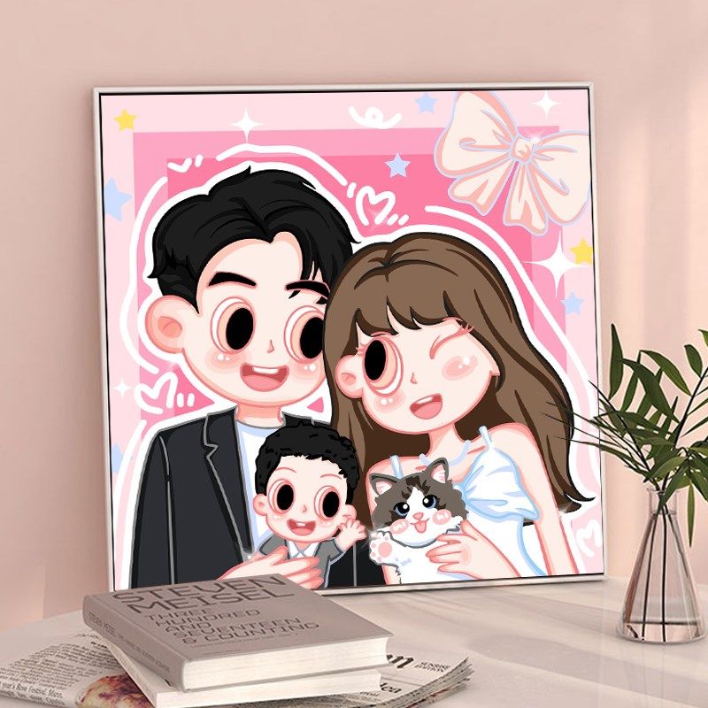 可爱卡通星蝶亲子diy数字油画一家三口手工手绘油画画客厅装饰画,淘宝优惠券,粉丝福利购,淘宝优惠卷