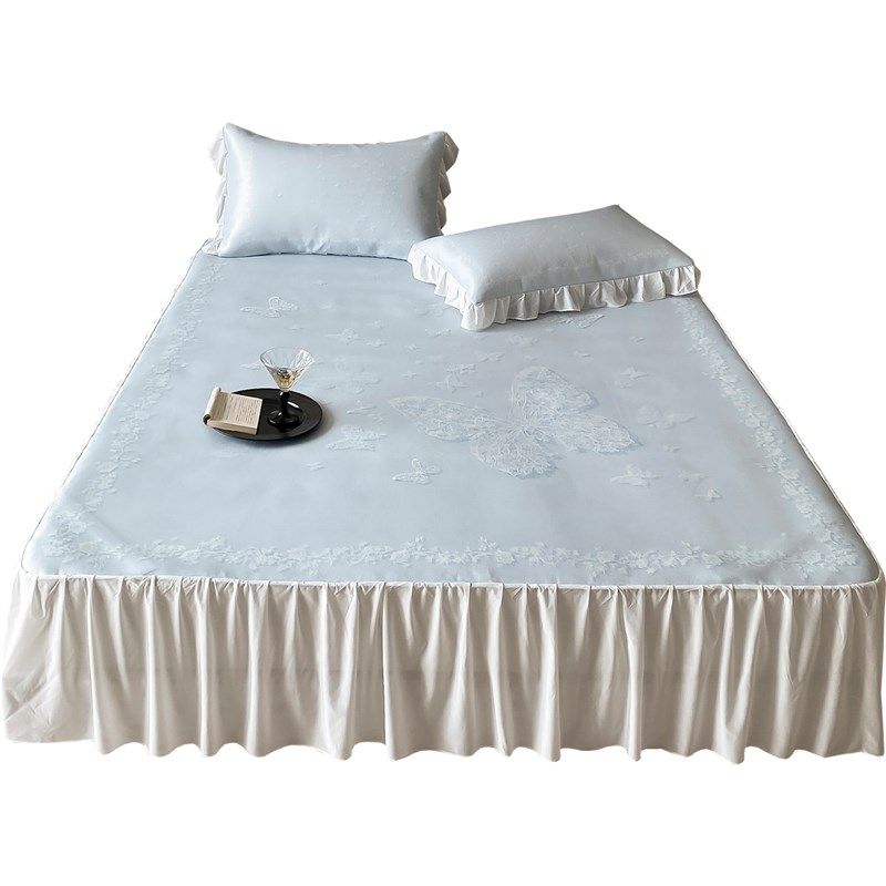 夏季A类抗菌冰丝凉席三件套蝴蝶可机洗凉感裸睡空调软席子床裙款,淘宝优惠券,粉丝福利购,淘宝优惠卷