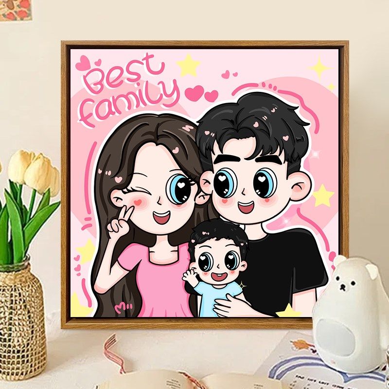 可爱卡通星蝶亲子diy数字油画一家三口手工手绘油画画客厅装饰画,淘宝优惠券,粉丝福利购,淘宝优惠卷