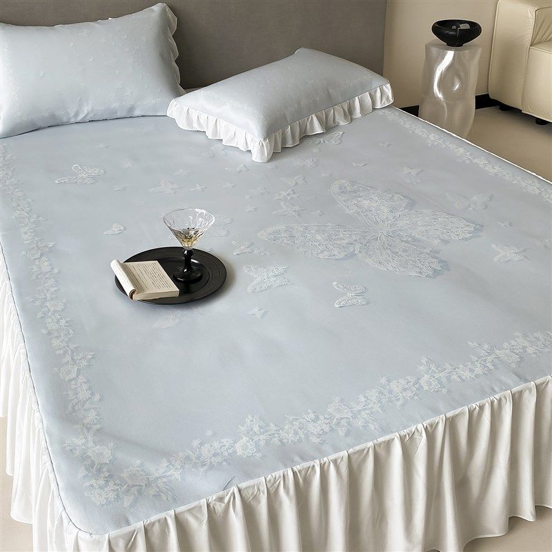 夏季A类抗菌冰丝凉席三件套蝴蝶可机洗凉感裸睡空调软席子床裙款,淘宝优惠券,粉丝福利购,淘宝优惠卷