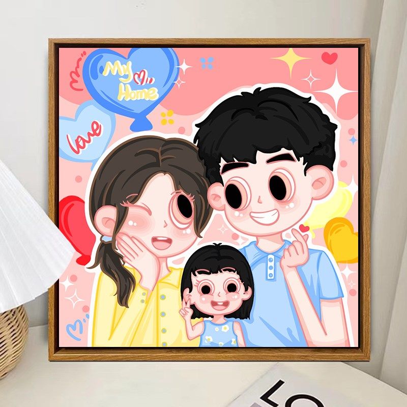 可爱卡通星蝶亲子diy数字油画一家三口手工手绘油画画客厅装饰画,淘宝优惠券,粉丝福利购,淘宝优惠卷