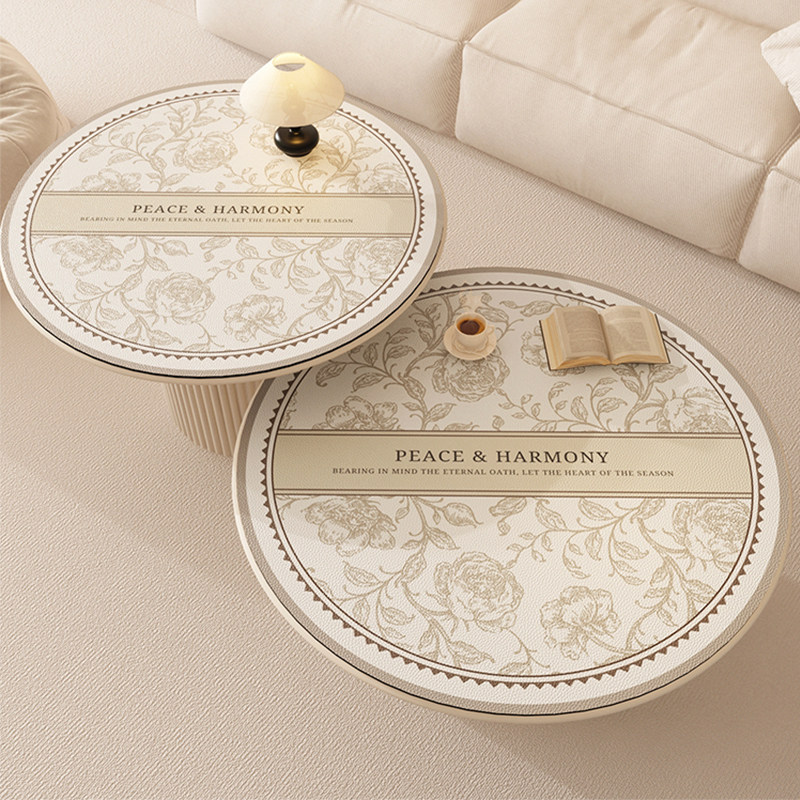 奶油法式圆形客厅茶几垫圆桌布家用防水防油免打理皮革餐桌保护垫,淘宝优惠券,粉丝福利购,淘宝优惠卷