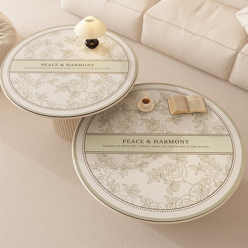 奶油法式圆形客厅茶几垫圆桌布家用防水防油免打理皮革餐桌保护垫,淘宝优惠券,粉丝福利购,淘宝优惠卷