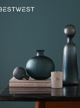 博西家居 北欧带盖玻璃罐容器摆件高档家居梳妆台首饰收纳装饰品