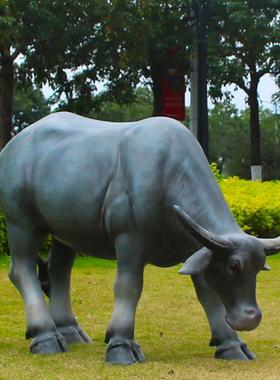 户外仿真写实水牛摆件模型玻璃钢庭院农耕文化雕塑农场庄园林装饰