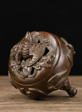 黄铜工艺品摆件 黄铜五福香炉摆件 宣德三足炉家居办公室摆件