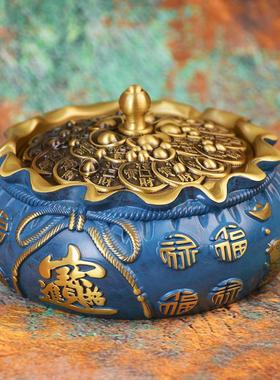 宏达全黄铜烤色招米进宝钱袋创意家居玄关礼品结婚喜庆铜器摆件