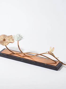 新中式金属禅意莲花摆件客厅酒柜玄关电视柜办公桌博古架装饰品