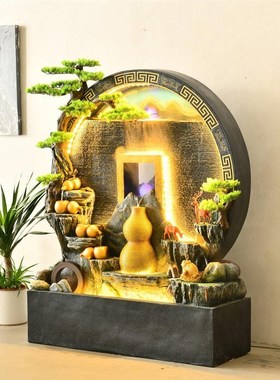生财假山水幕墙屏风流水喷泉办公室造景酒店庭院客厅玄关会所摆件