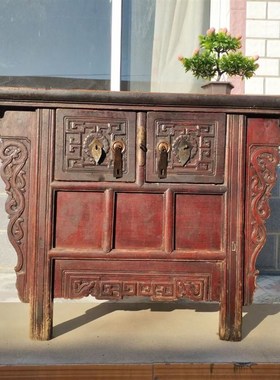 明清古旧家具酒店会所茶楼复古装饰摆件雕花二闷桌柜怀旧收藏老物