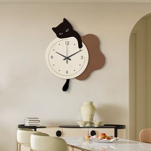 猫咪钟表挂钟客厅装饰画创意时钟表挂墙现代简约餐厅背景墙壁挂画 - 图1