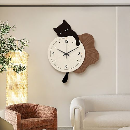 猫咪钟表挂钟客厅装饰画创意时钟表挂墙现代简约餐厅背景墙壁挂画 - 图0
