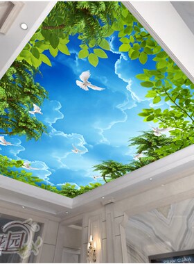 蓝天白云贴纸天空3d立体风景壁画天花板吊顶自粘墙纸墙贴背胶壁纸