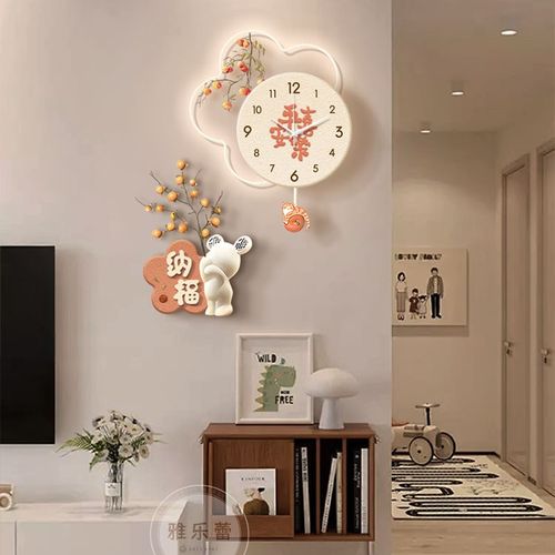 奶油风餐厅装饰画带钟表暖居电视背景墙挂画入户正对门高级感壁画 - 图3