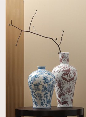 复古彩绘青花陶瓷花瓶摆件家居软装陶罐花器装饰品