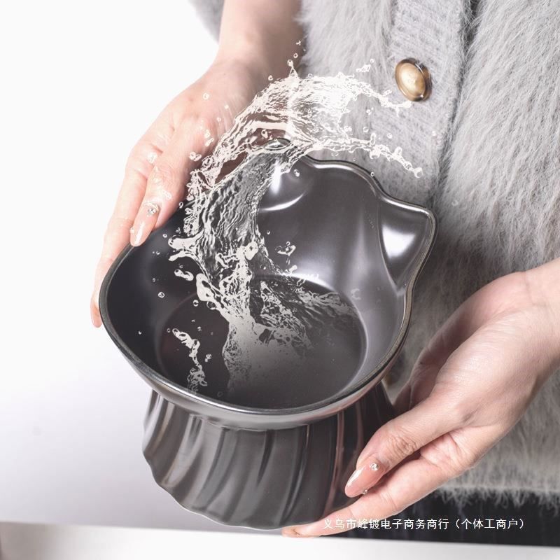 黑碗猫咪黑色猫碗陶瓷猫食盆宠物喝水碗饭碗高脚斜口碗防打翻护颈,淘宝优惠券,粉丝福利购,淘宝优惠卷