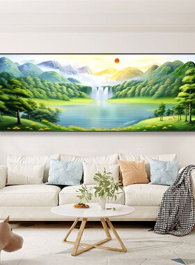 青山绿水聚宝盆装饰画客厅沙发背景墙山水挂画流水生财壁画靠山图