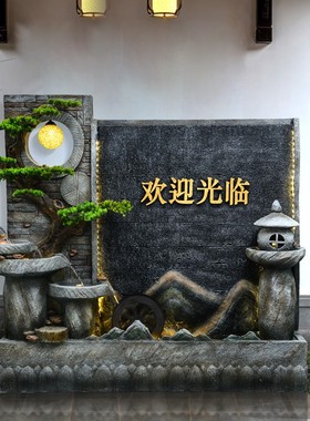 大型假山石水幕墙屏风玄关水景观庭院客厅公司茶室内喷泉流水摆件