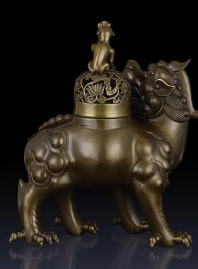 纯黄铜貔貅香炉家居客厅摆件招财貔貅香炉工艺品办公室貔貅摆件