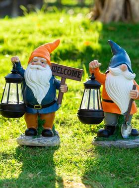 侏儒小矮人圣诞摆件太阳能灯工艺品花园户外庭院灯家居树脂摆件