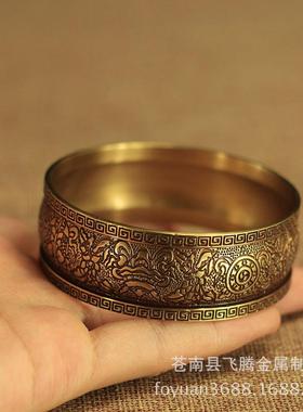 纯铜曼扎盘 供曼茶罗手工雕刻堂摆件供七宝石