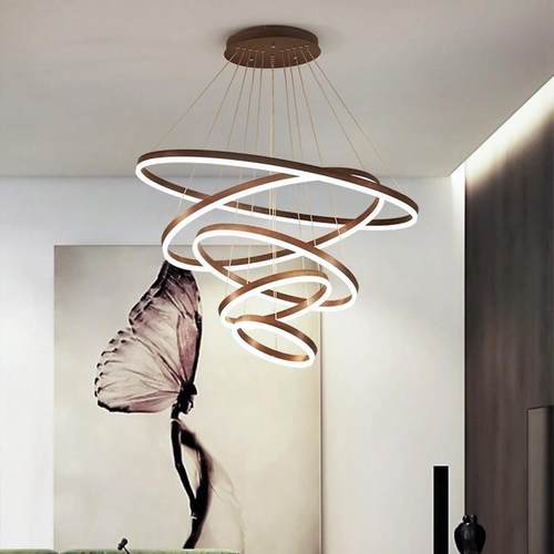 圆形吊灯客厅现代简约创意餐厅卧室铝材楼梯环形亚克力圈圈吊灯 - 图1