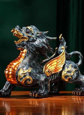 招财大貔貅黄铜工艺品一对办公室手工高档乔迁新店开业礼品