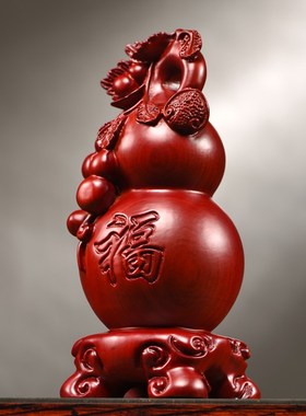 红花梨实木质雕刻葫芦摆件大号红木家居客厅电视柜装饰工艺礼品