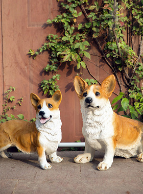 花园摆件 仿真可爱动物柯基小狗 客厅电视柜招财创意装饰品乔迁礼