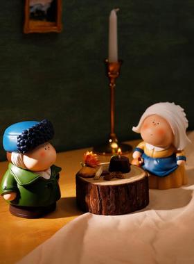 戴珍珠耳环的少女摆件大美术馆客厅软装饰品创意