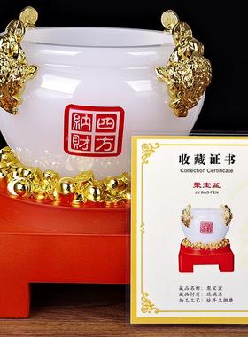 琉璃玉聚宝盆摆件办公室桌面摆设客厅酒柜商务礼品客厅聚财工艺品