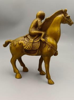 黄铜仿古古玩铜器工艺品 马上封侯铜摆件 家居装饰创意礼品