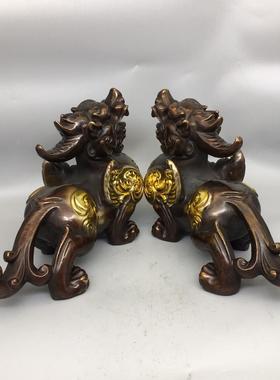 铜貔貅摆件仿古工艺铜鎏金福财貔貅摆件居家办公室工艺品摆件