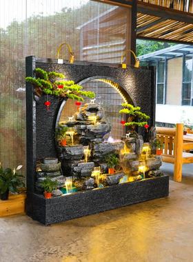 大型新中式水幕墙流水屏风玄关隔断室内客厅假山喷泉瀑布景观摆件