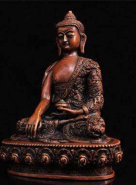 黄铜三宝佛紫铜色释迦牟尼佛药师佛阿弥陀佛释迦摩尼佛像装饰摆件