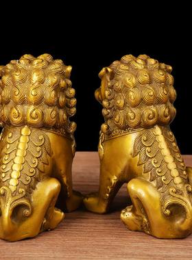 宏达 全黄铜铜狮子门家居办公室装饰品铜狮子玄关摆件