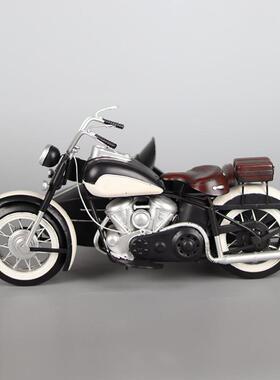 复古挎斗三轮摩托车模型铁艺家居客厅玄关摆设橱窗怀旧装饰摆件