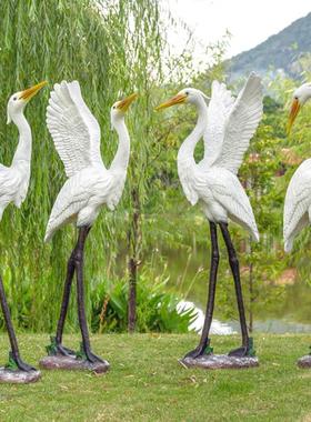 白鹭仿真摆件户外庭院花园林玻璃钢动物雕塑假山水池鸟类造景装饰