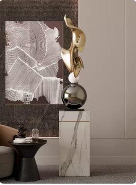 热销艺贝子电镀艺术雕塑现代几何落地摆件酒店会所样板房玄关装饰