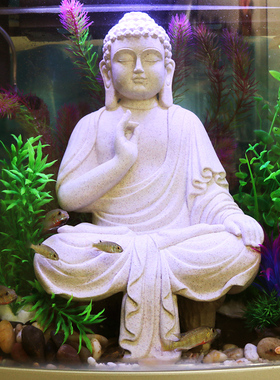 鱼缸水族造景佛像摆件如来假山流水配件水陆缸龟缸陶瓷缸禅意配件