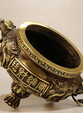 铜香炉黄铜香薰炉家用室内三足九龙大明宣德檀香炉装饰工艺品