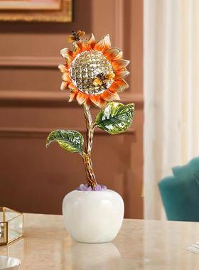 珐琅彩摆件高级感酒柜玄关柜书柜装饰摆件客厅电视柜向日葵装饰品