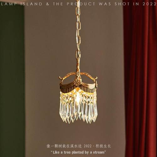 法式复古黄铜水晶卧室床头小吊灯过道玄关阳台入户过道衣帽间灯具 - 图1