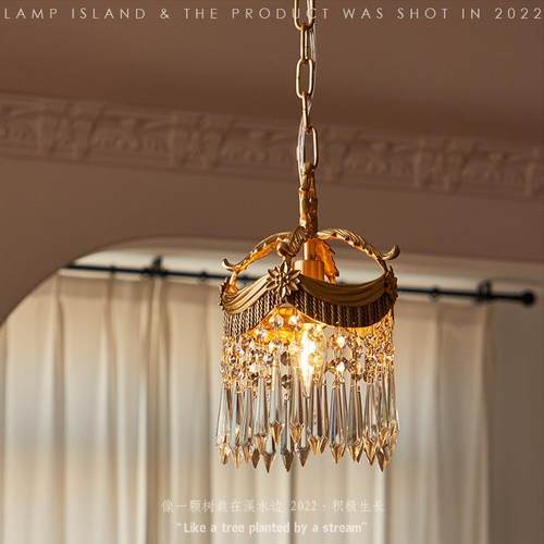 法式复古黄铜水晶卧室床头小吊灯过道玄关阳台入户过道衣帽间灯具 - 图0